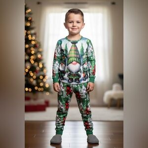 Festive Gnome Kids Pajama Set - Green and Red (5-6yr old)